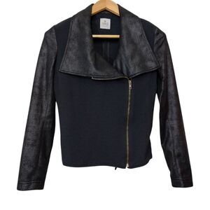 SW3 Bespoke Women's Zip-Front Stretch Long Sleeve Moto Jacket Size‎ P Black